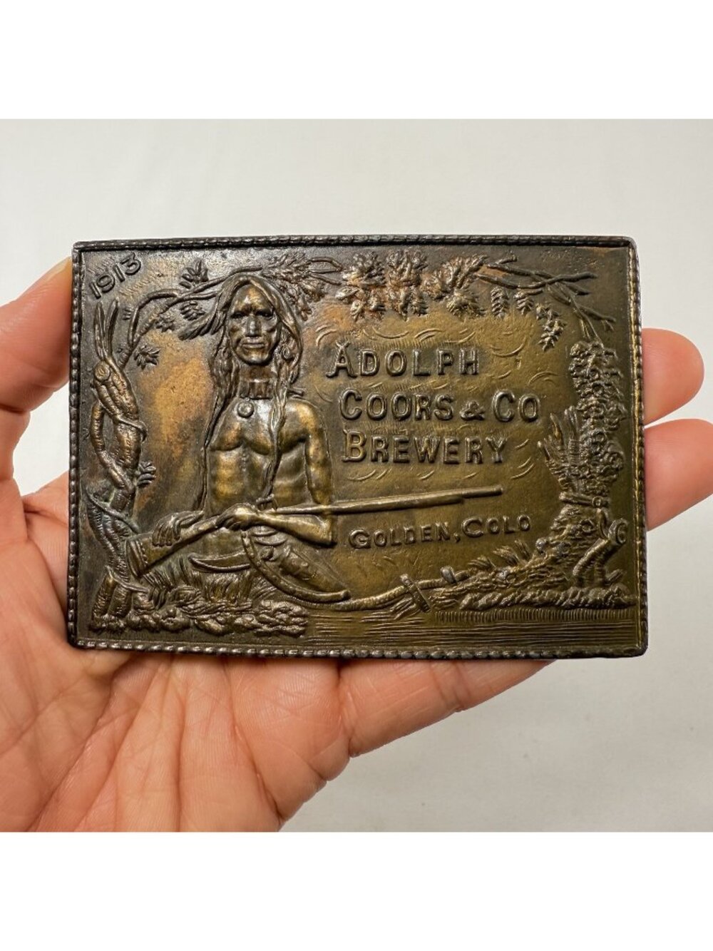 Vintage Hpc Adolph Coors Brewery Belt Buckle Beer Brass Native American Indian